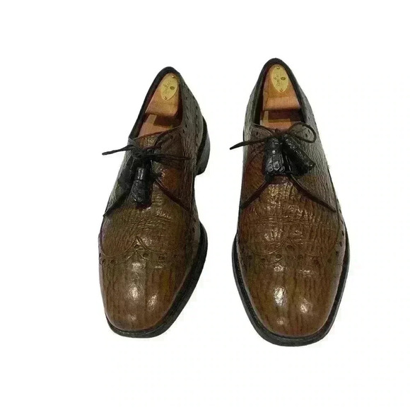 VTG Allen Edmonds Nassau Brown Sharkskin Mens Wingtip Brogue Oxford Sz 10.5/44.5